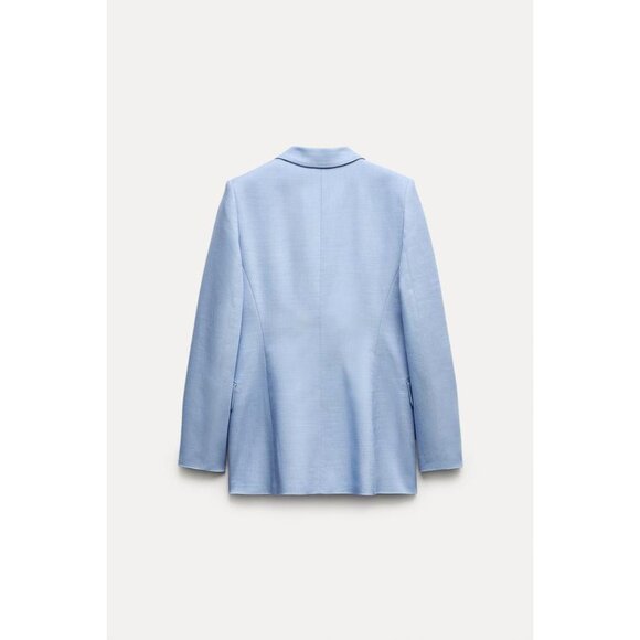 NWT ZARA ZW COLLECTION LIGHT BLUE BUTTONED TAILORED JACKET, SIZE: Small - Picture 6 of 13